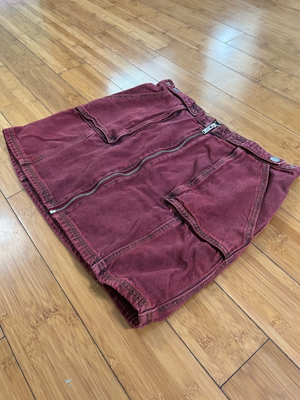 BDG Urban Outfitters Stone Wash Utility Chic Denim Berry Front-Zip Mini Skirt - Picture 3 of 10